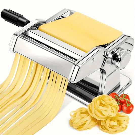 For kitchen enthusiasts who prefer a hands-on approach, this multifunctional Stainless Steel Manual Pasta Maker is compact and ideal for home use. No batteries are required, making it perfect for making dough and noodles. A must-have food supply