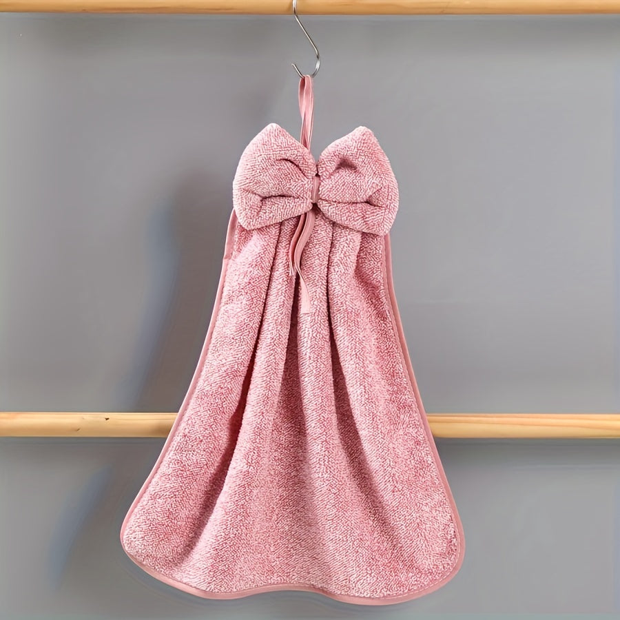 2 Bowknot Hanging Towels - Soft, Quick-Dry Coral Fleece with Loop for Kitchen & Bathroom - Ideal for Cleaning & Drying