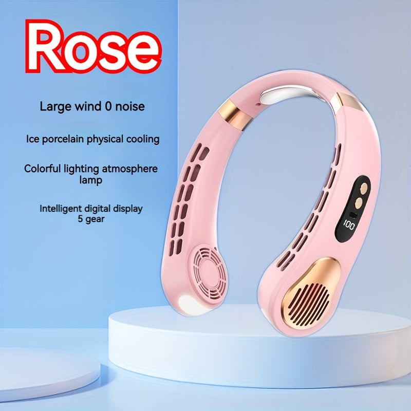 Portable Neck Fan With LED Display, Power Display Rechargeable Hands-Free Bladeless Fan, 5-Speed Wearable Personal Fan, USB Walking Air Conditioning at Wholesale Price