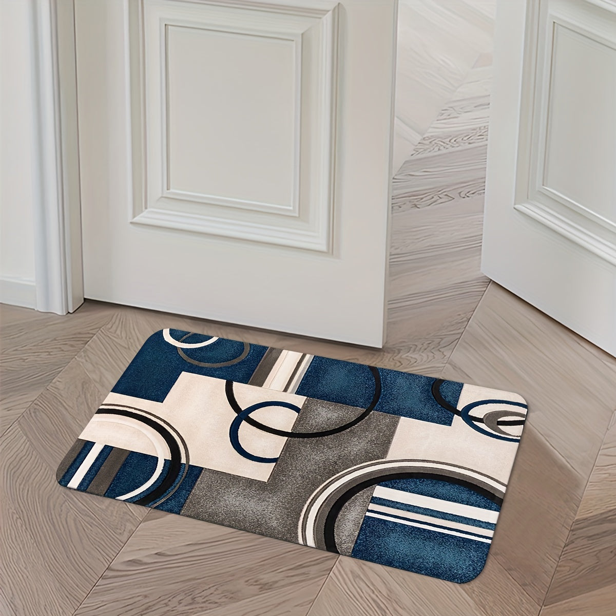 This home entryway mat is made of non-slip, absorbent polyester material. It is available in three sizes: 39.88x59.69 cm, 49.78x79.76 cm, and 44.7x119.38 cm.