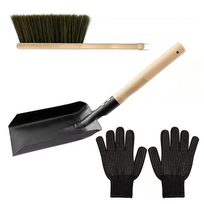 1 set of fireplace cleaning tools includes 4 pieces, such as a shovel, natural wood stove brush, black silicone gloves, and a sturdy fireplace ash shovel. These tools are durable and simple to use.