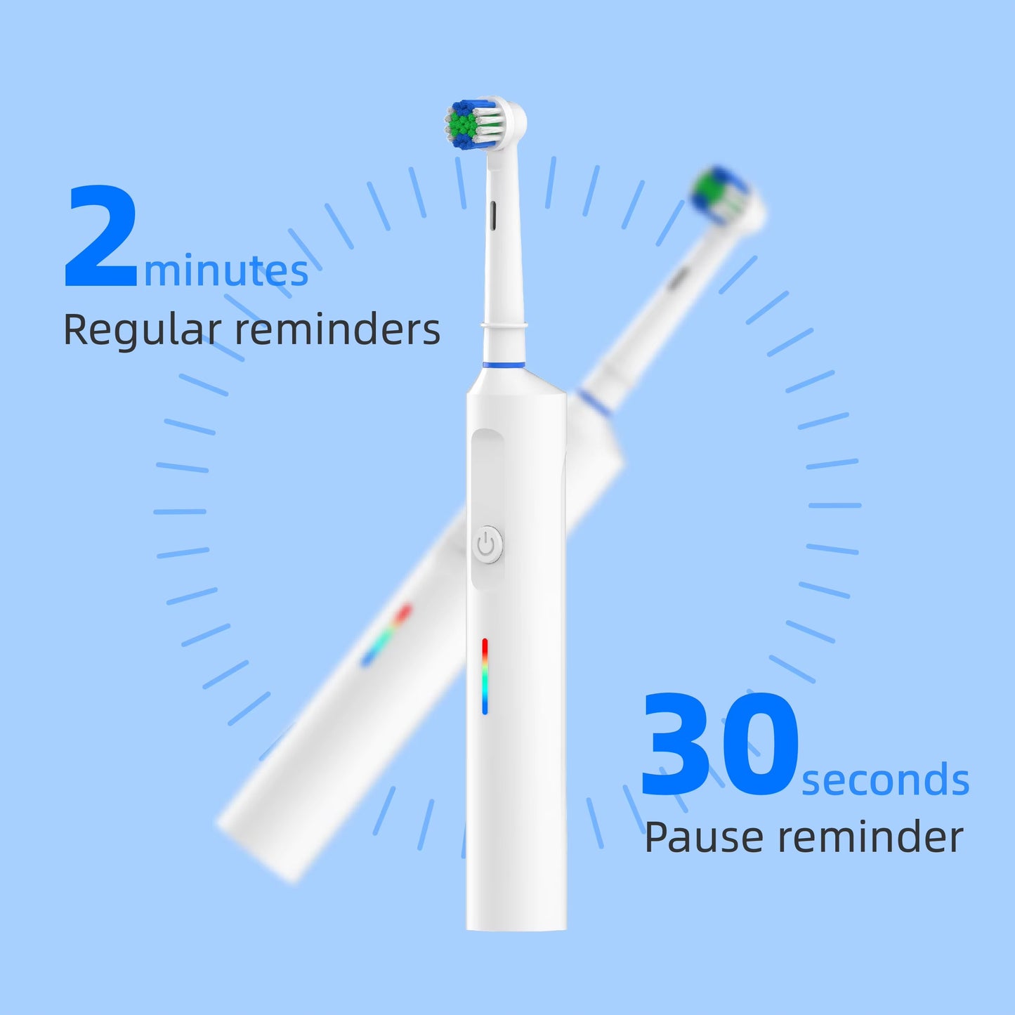 Alyson electric toothbrush with 4/6/8 brush heads, 3D rotating head, smart adult soft hair, fully automatic teeth cleaner, suitable for men and women. Features IPX7 waterproof rating, 3