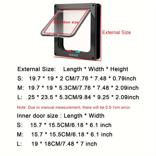 4-Way Locking Pet Door for Dogs and Cats with Weatherproof & Insulated Flap, Easy Install, Durable ABS Material.