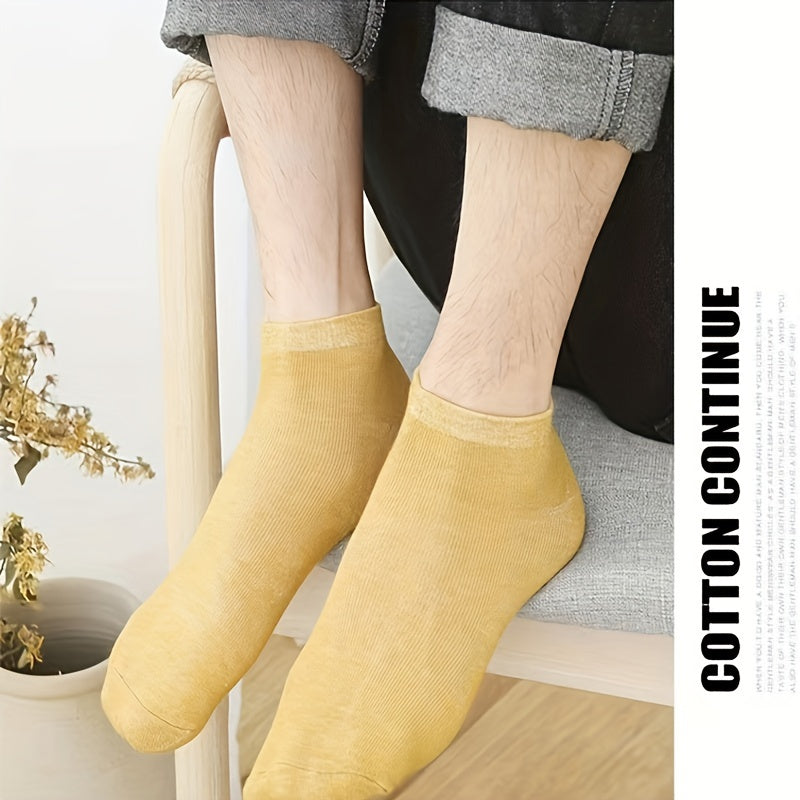 10 pairs of comfortable low-cut solid color ankle socks for men's daily wear.