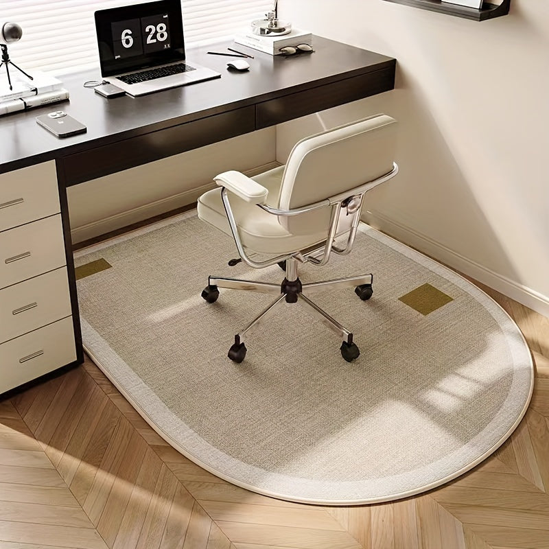 Desk Mat made of ultra-soft polyester fiber, featuring a non-slip rubber backing and knit weave design. Hand washable and soundproof, perfect for protecting floors and adding style to your home office.