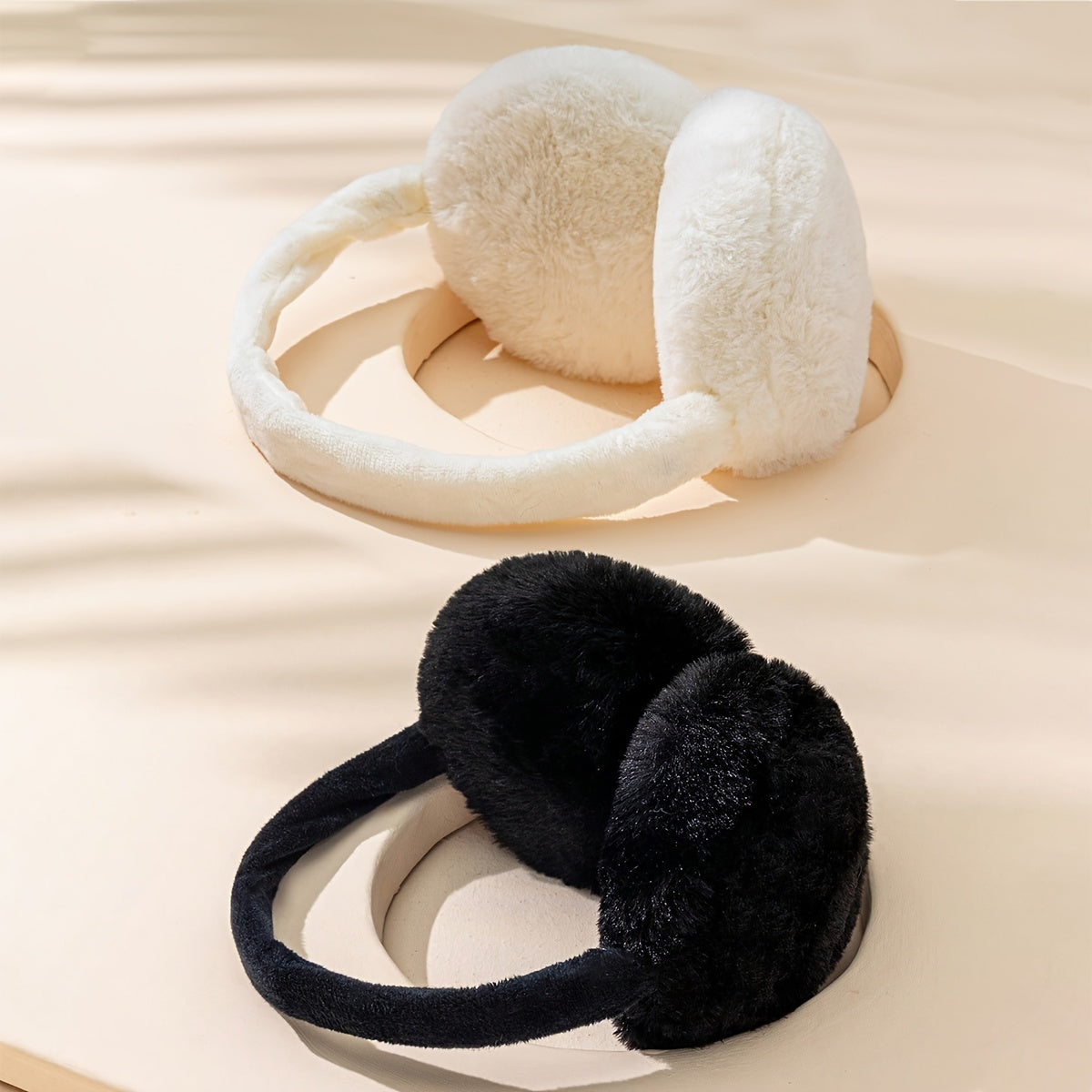 Set of 2 Women's Foldable Earmuffs in Solid Colors, Stylish and Portable Plush Warmth