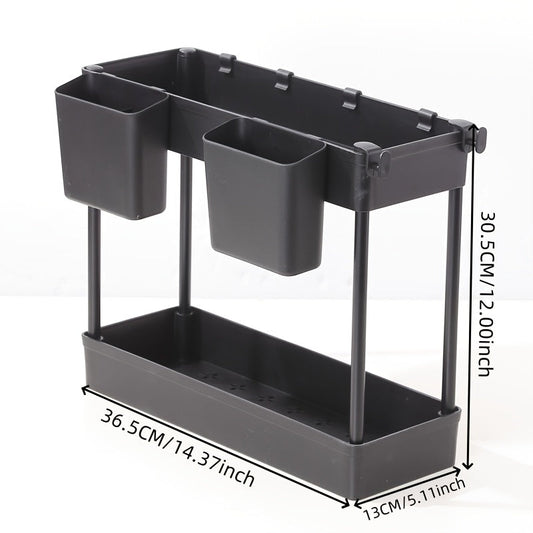 Organize your kitchen with the 2-Tier Classic White Sink Organizer Rack. Made of durable plastic, this rack features open storage for easy access to spices and essentials. With easy assembly and a portable design, no power is needed for this convenient