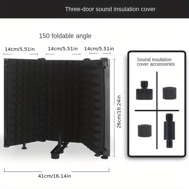 Portable singing recording studio with windproof, sound-absorbing, and noise-canceling features. Includes a professional microphone cover and folding soundproof screen. Perfect for Eid