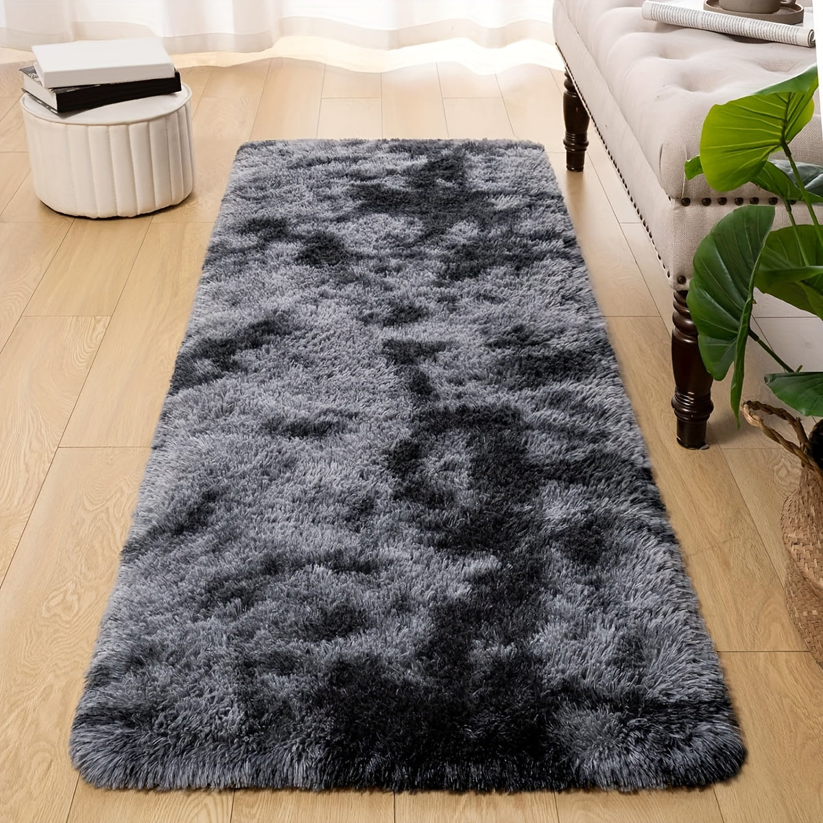 Soft and luxurious tie-dye black area rug, perfect for living room and bedroom decor. Stain-resistant and non-slip, ideal for Christmas and Thanksgiving.