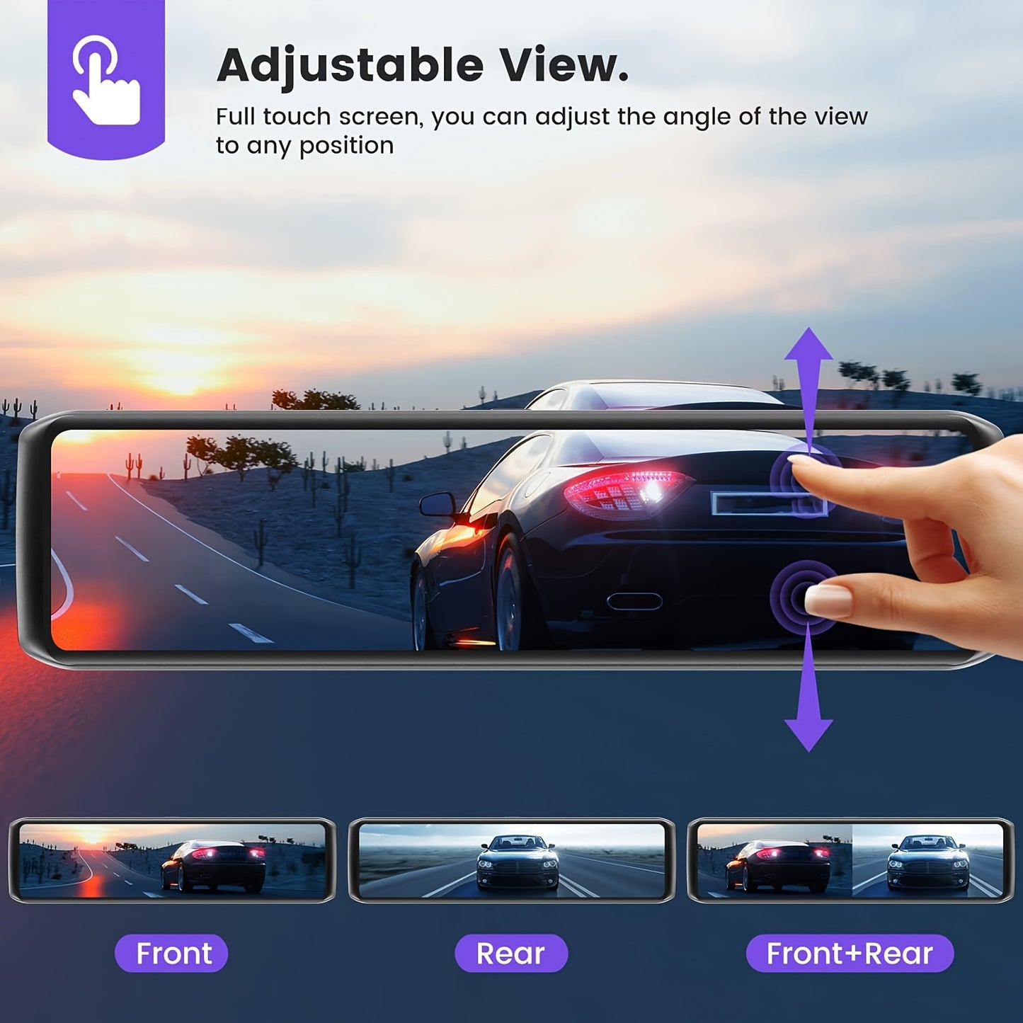 ADDKEY 30.48cm Dual Dash Cam with GPS, 4K Front & 1080P Rear Cameras, OLED Display, WiFi, G-Sensor Parking Assistance, USB/Battery Powered, 400mAh Battery