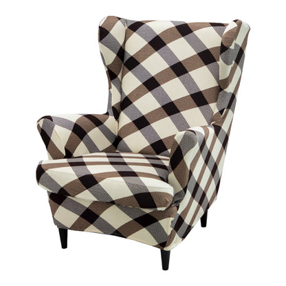 Set of 2 milk stretchy wingback armchair covers for furniture protection in the living room.