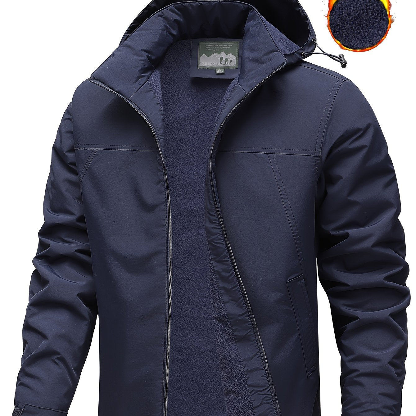 2024 New Winter Men's Solid Color Jacket for Outdoor Casual Hooded Fleece Coat