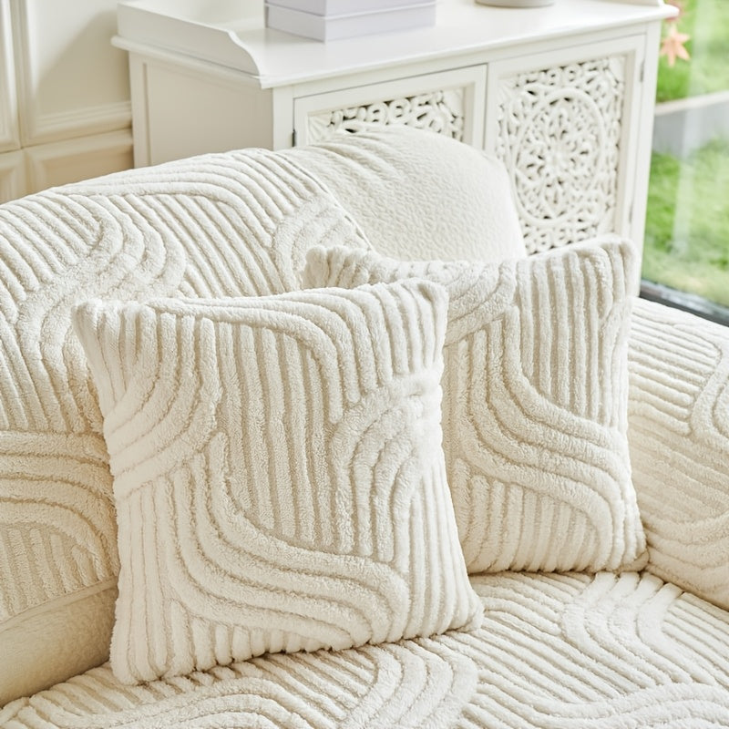 Classic Stripe Design Sofa Cover with Non-Slip Pet-Friendly Protector for various sofa sizes, machine washable polyester material with unique embellishments. Ideal for home and office decor.