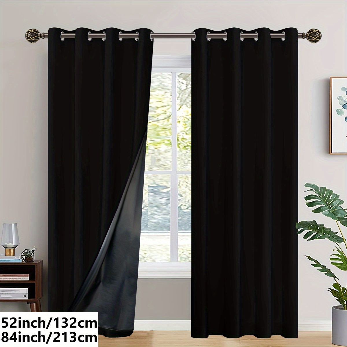 2PC Insulated Blackout Curtains with Coated Insulating Lining - Ideal for Living Room, Bedroom, Kitchen, Bathroom - Perfect for Home and Room Decoration