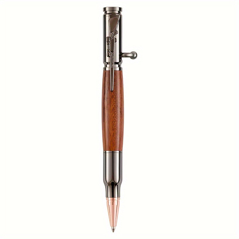 Wooden ballpoint pen with bolt, stress reducing switch pen, solid wood metal high-end pen, interesting writing tool, ideal gift for holidays, school, or business.