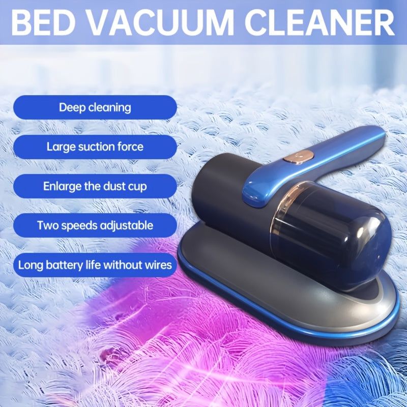 The JKUOO Multi-Functional Handheld Vacuum Cleaner features an LED display and a USB rechargeable 4000mAh lithium battery. Its low noise portable design is perfect for cleaning mattresses, pillows, sofas, carpets, and removing pet hair. Ideal for use in