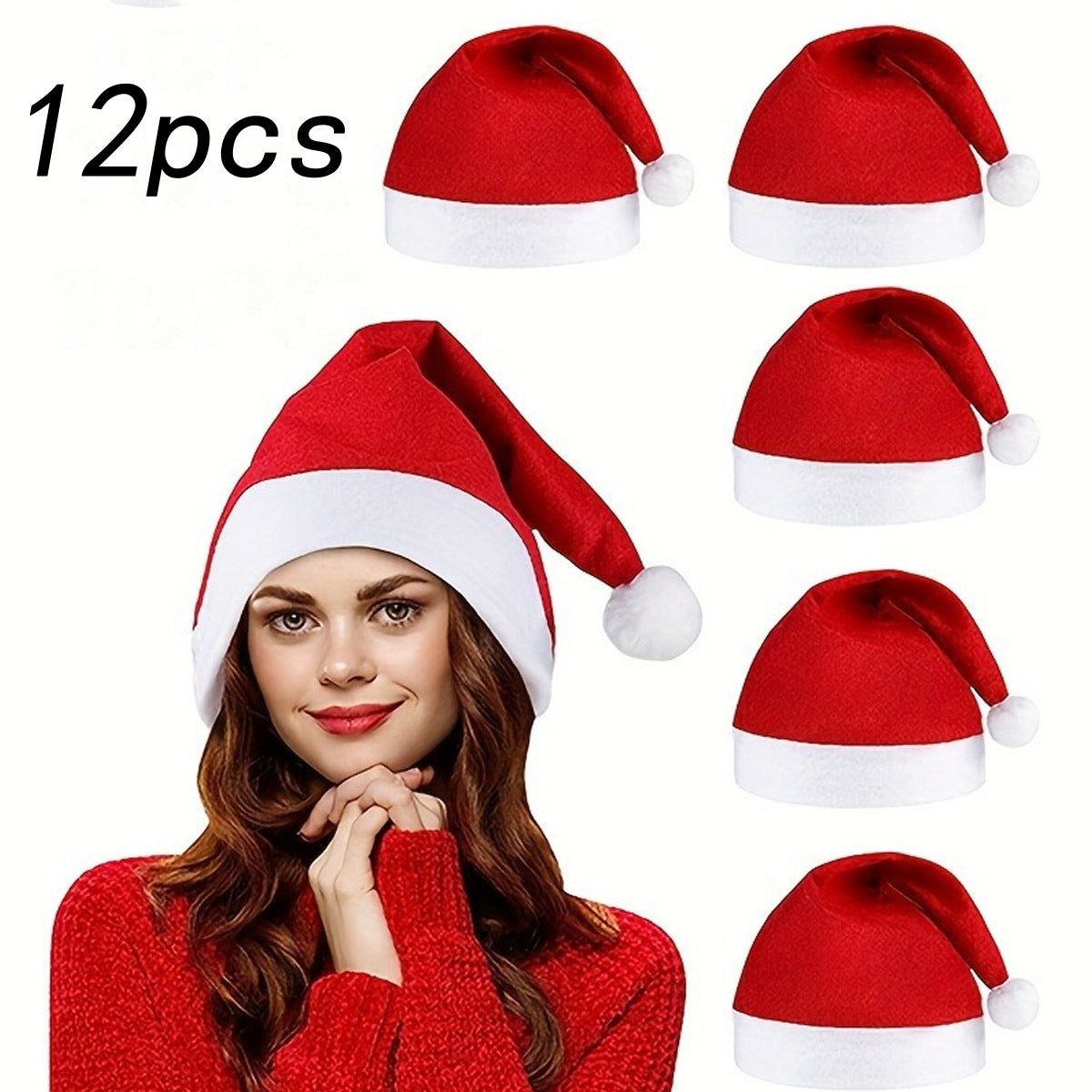 Choose from sets of 10, 12, 20, or 24 adult-sized Christmas Santa Hats made from durable Dacron and Spandex materials. These festive hats are perfect for Christmas and New Year parties, and make great holiday decorations for your headwear collection.