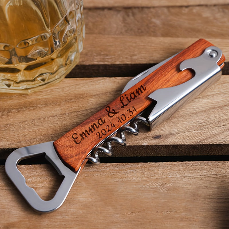 Customized Wine Bottle Opener with Personalized Text, Ideal for Weddings and Parties. Multi-functional Stainless Steel Beer and Wine Opener with Creative Design. Perfect Birthday or Engagement Gift for Him or Her. Great for Bridesmaids and Groomsmen.