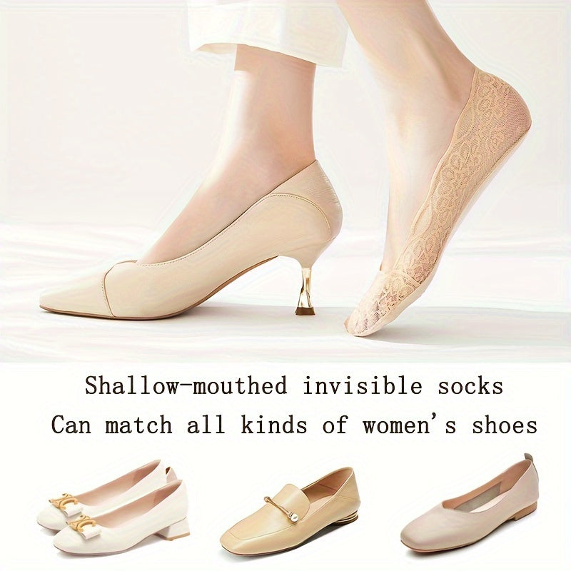 5 Pairs Women's Lace Invisible Socks in Assorted Colors, with No-Show Breathable Sole and Non-Slip Design