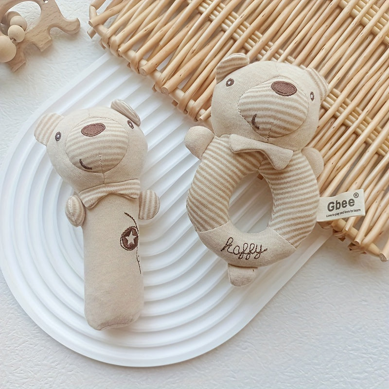 Animal-themed hand-ring bell toy for soothing and grasping training.