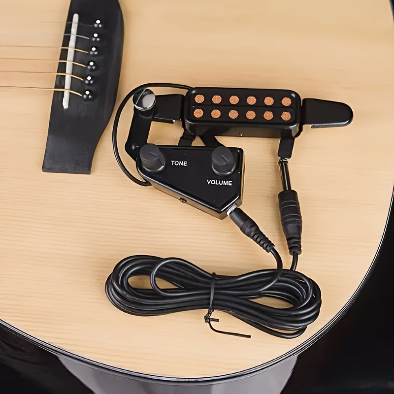 Black Alloy Clip-On Guitar Pickup with 12-Hole Magnetic Sensor - No Battery Needed