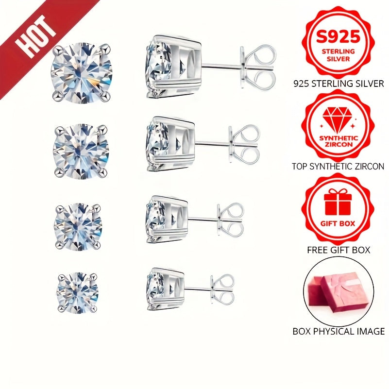 Stylish 925 Sterling Silver Stud Earrings for Women with White Cubic Zirconia - Available in Various Carat Sizes (0.1-0.8CT) and 3/4/5/6mm - Perfect for Everyday Wear and Gifting, Comes with Free Gift Box and Daily Care Supplies including Oxides