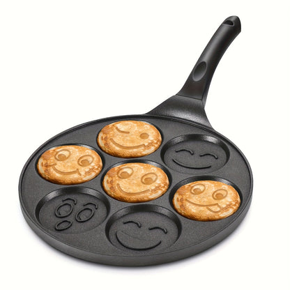 [Bestselling] Mini Pancake Maker Pan - 7 ta qiziqarli yuz dizayni bilan - Oson nonushta, pancake va boshqa taomlar uchun yopishqoq alyuminiy qovurish panasi