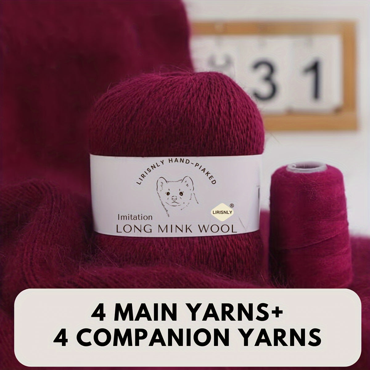 4pcs of faux mink wool and long wool totalling 280g, with 50g faux mink wool and 20g companion thread each. Skin-friendly and warm, suitable for knitting scarves, sweaters, hats, etc.