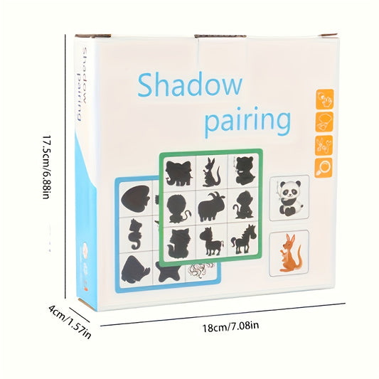 Wooden brain teaser puzzle for kids, helps with shape recognition and cognitive development through fun animal and fruit shadow matching game.