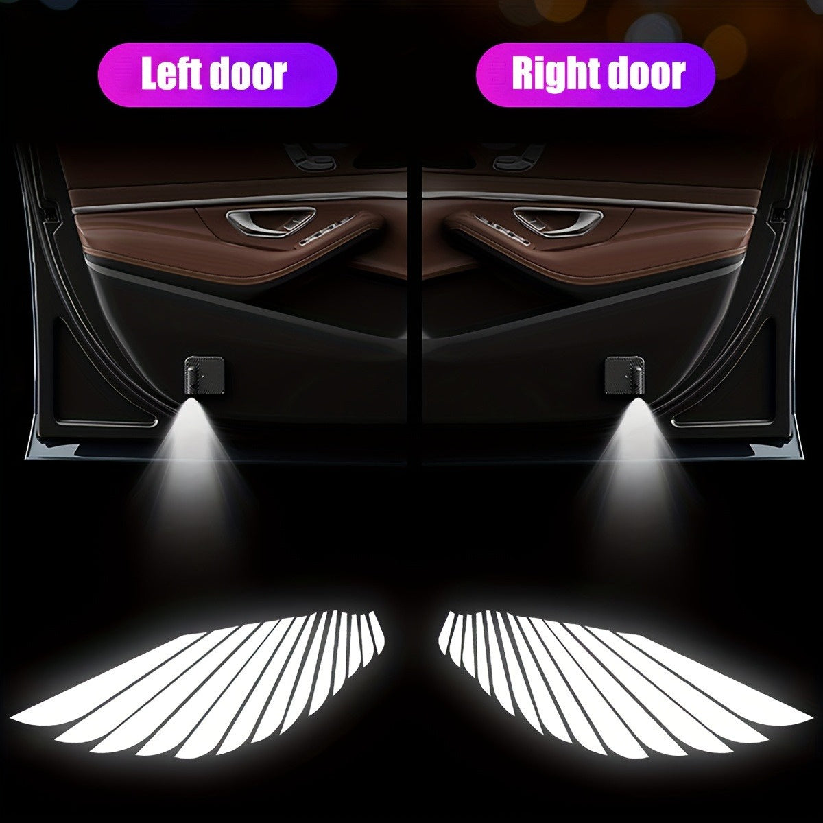 Angel Wings Car Door Sensor with Welcoming Lights, Universal Fit.