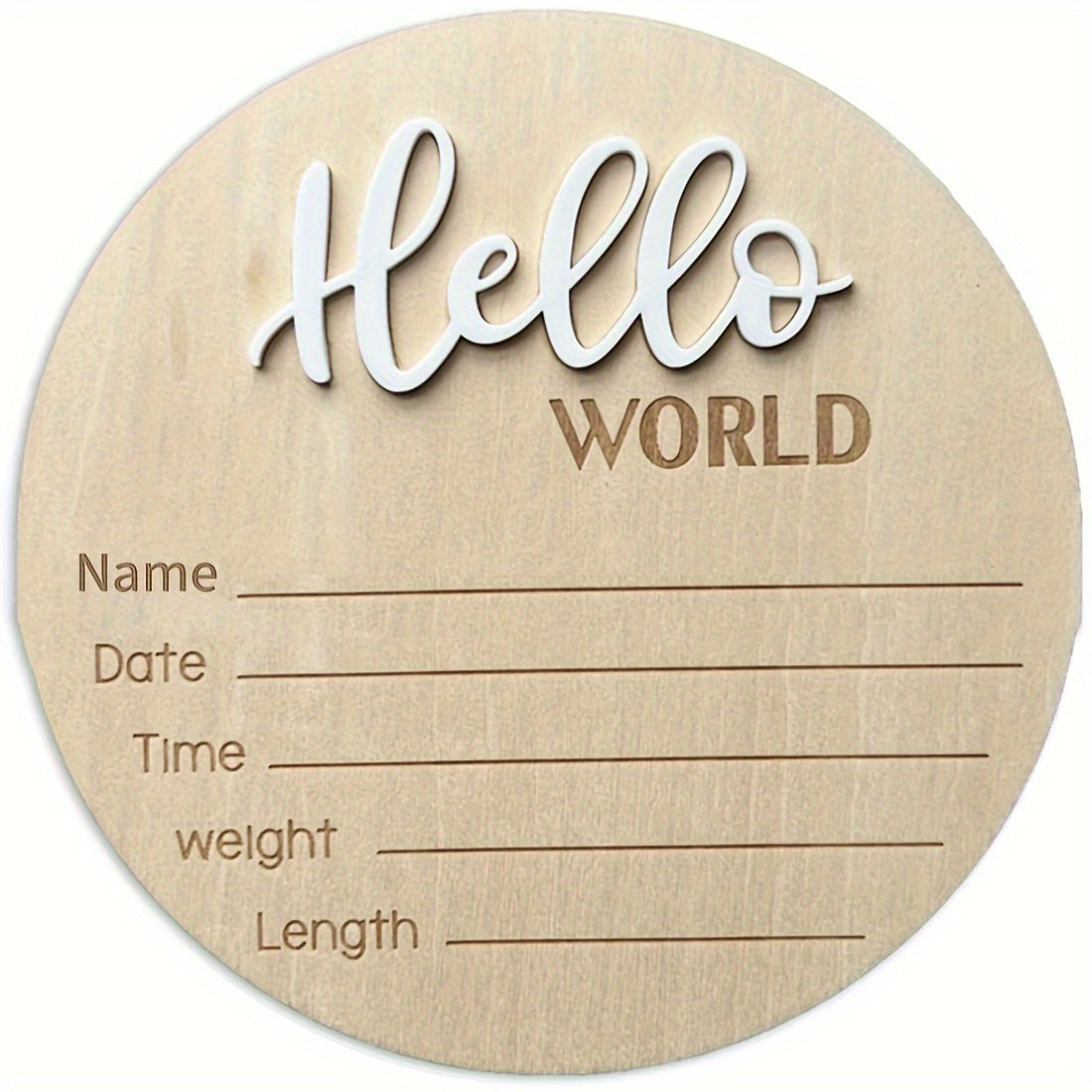 Introducing the "Hello World" 3D Engraved Wooden Birth Announcement Sign! This beautifully crafted plaque is perfect for photography props, an ideal shower gift, and a wonderful way to capture all the memorable details of your little one's arrival.