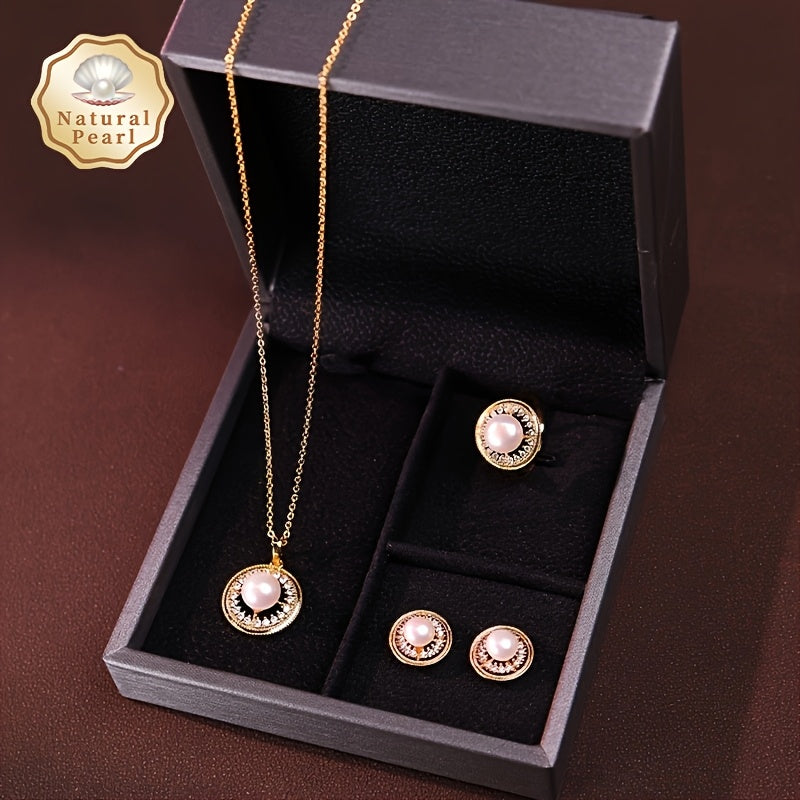 Stylish 3-piece Freshwater Pearl Jewelry Collection for Women - Necklace, Earrings & Ring Set | Comes in a Beautifully Packaged Gift Box