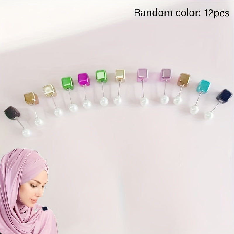 Sophisticated Square Hijab Pins - Pack of 12, Stylish Resin Scarf Brooches, Versatile Shawl Clips, Reliable Fashion Accessory for Scarves, Pashminas & Wraps