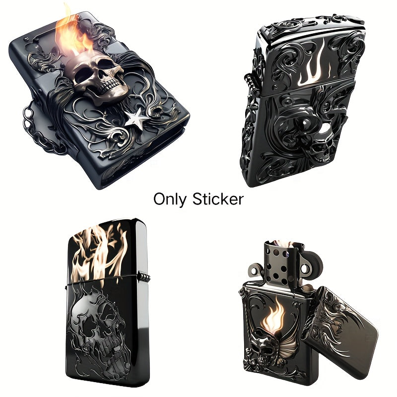 Stylish white stickers featuring a four-in-one skeleton lighter pattern, made from high transparency film with scratch-blocking properties for use on motorcycles, car bumpers, and body