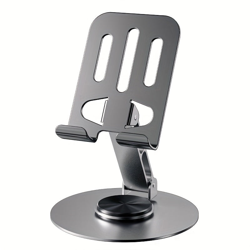 Metal phone and tablet stand that rotates 360-degrees, with adjustable height and angle, ideal for daily office use.