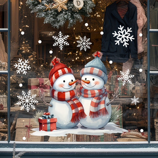 Get into the festive spirit with this set of vibrant Red Hat and Blue Hat Shiny Snowman Christmas Window Decals. Made from durable PVC material, these double-sided static cling stickers are perfect for adding a touch of holiday cheer to your home. Use