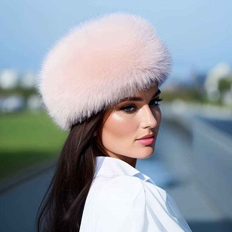 Elegant light gray faux fur Cossack hat with ear protection, perfect for weddings and special occasions, hand or dry clean only.