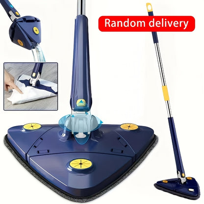 1 Set Triangular 360° Rotating Mop with Long Handle, Hands-Free Wet/Dry Dual-Use Cleaning Tool for Living Room - No Battery Needed