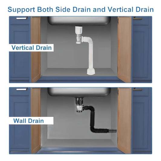 Smell-proof sink drain kit with leakproof, clog-free pipes and overflow prevention.