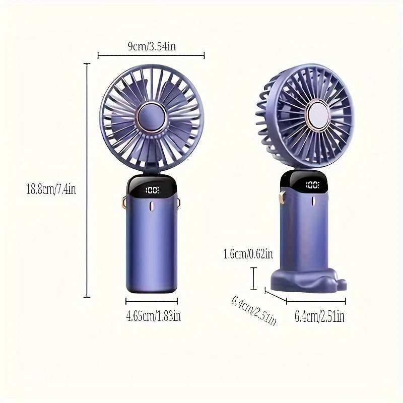 Convenient Handheld Fan with Digital Display, USB Rechargeable, Foldable Design, 90° Rotation, Aroma Diffuser Feature, Long-lasting Lithium Battery, Great for Personal Use