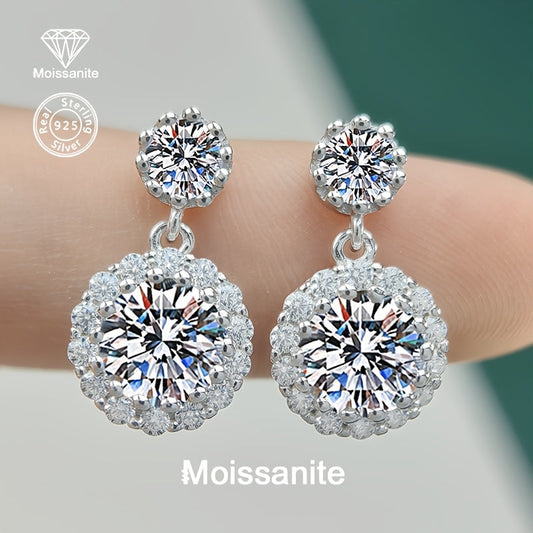 Beautiful and luxurious 925 Sterling Silver Moissanite Earrings, perfect for everyday wear or special occasions like birthdays, Valentine's Day, Christmas, Thanksgiving, New Year, holiday parties, and weddings. A thoughtful gift for her, weighing