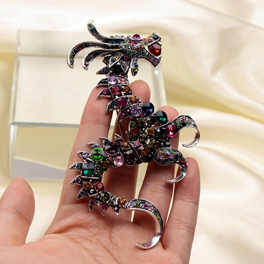 Vintage Crystal Dragon Brooch Pin, Oversized and Vibrant, Perfect for Both Women and Men. This Exquisite Animal-Shaped Badge is a Classic Statement Piece, Ideal for Adding a Touch of Novelty to Your Fashion Look.