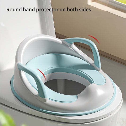 Potty Training Seat with Sturdy Handles, Durable Plastic Toilet Trainer Suitable for Ages 3-6, Easy to Clean and Designed for Perfect Fit, Features Dual Color Scheme.