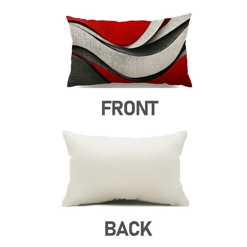 Set of 2 abstract rectangular pillowcases with an irregular pattern, featuring soft throw pillow covers in red, white, and grey with geometric lines. Each pillowcase measures 30.48x50.8 cm.