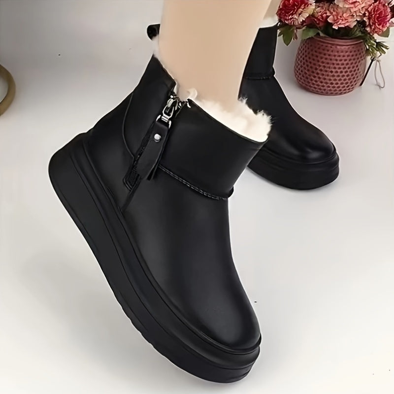 Stylish and comfortable Winter Warm Snow Boots for Women with waterproof man-made upper, platform heel, and zipper closure.