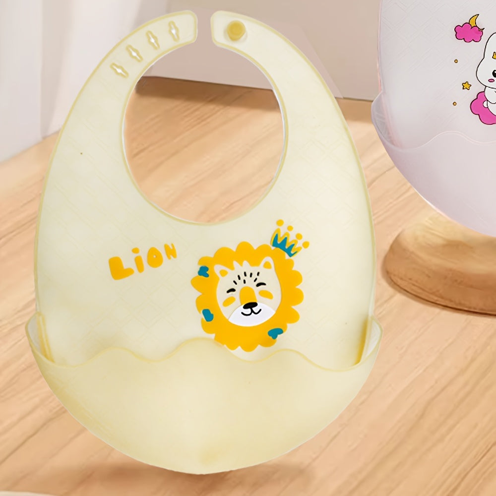 Adorable Silicone Bib: Waterproof, Oil-Proof, and Food-Grade with Cartoon Animal Design. Perfect for Complementary Food on the Go!