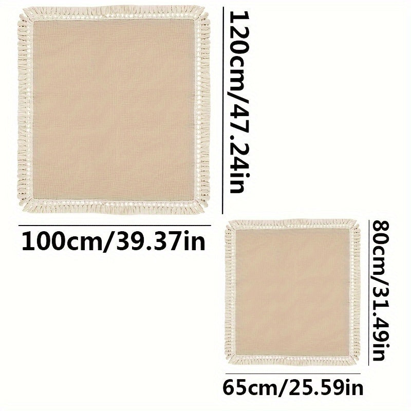 Modern 100% Double Gauze Space Theme Towel with Fringe - Beige, Pack of 1