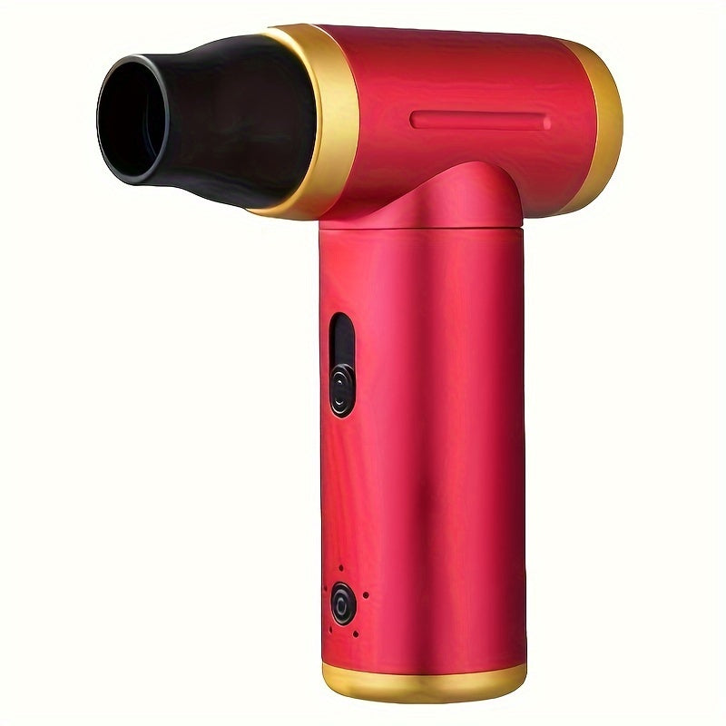 Versatile High-Speed 7-in-1 Multi-Function Fan with 80,000 RPM Motor, 2000mAh Battery - Suction, Blowing, Vacuuming, and Inflating Capabilities, USB Rechargeable, Ergonomic Red and Golden Design for Both Indoor & Outdoor Applications