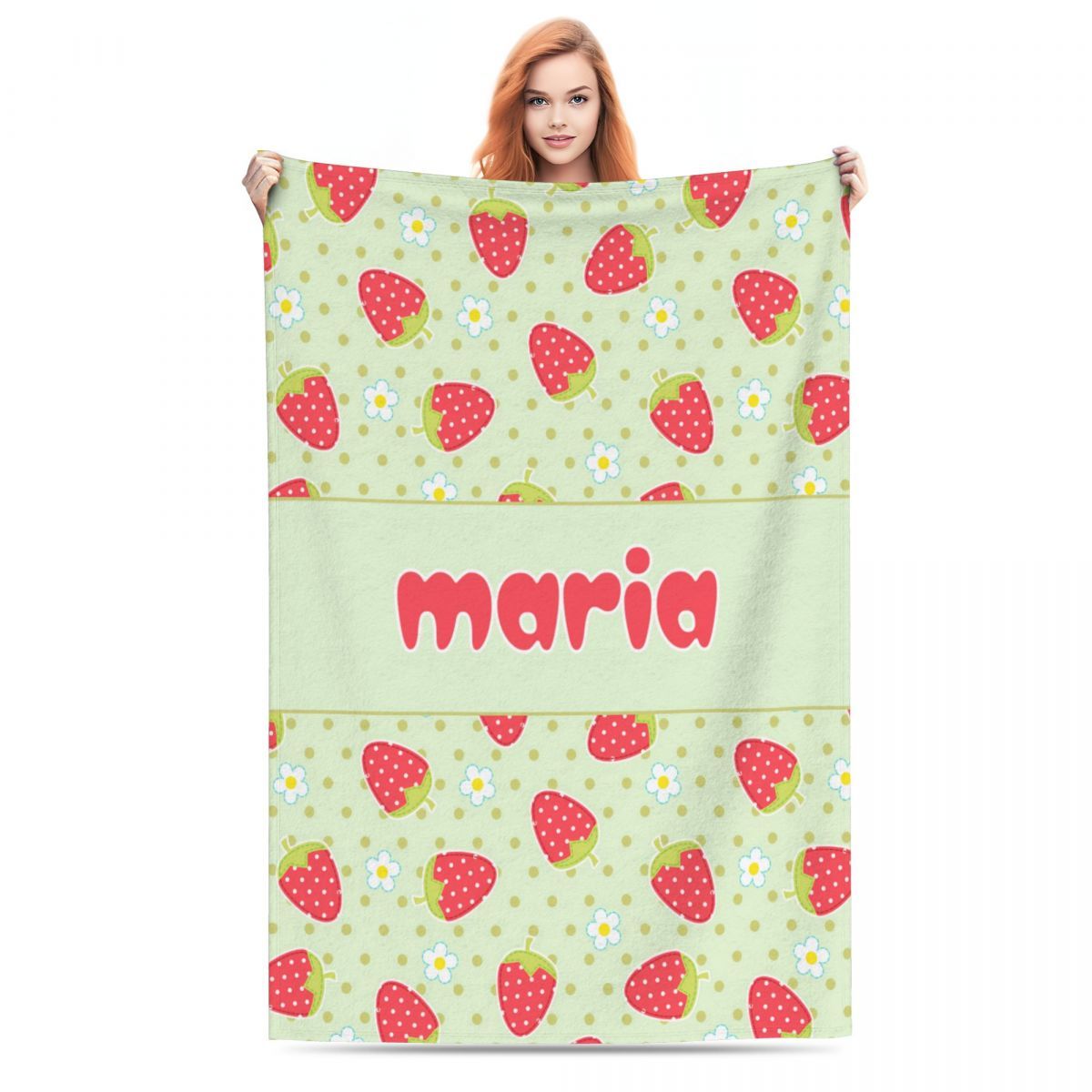 Personalized Strawberry Blanket for Girls and Women - Customizable Gift Perfect for Mom, Adults, and Travel - Soft and Lightweight Throw with Cute Strawberry Theme - Ideal for Valentine's, Birthday, or Christmas - Made of Polyester, Rectangular Shape