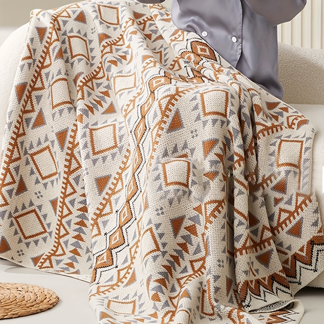 Bohemian Navajo Sunlight Sofa Throw Blanket - This charming, tassel-trimmed throw blanket features a striped, fantasy-themed design that is stain-resistant and perfect for all seasons. Made from durable polyester with a woven design, this multi-use